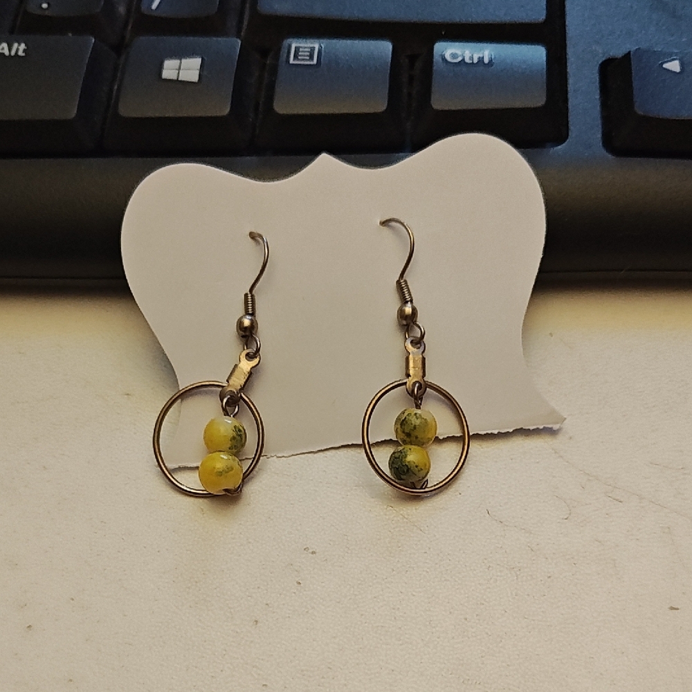 Handmade Yellow Green Bead Hoop Earrings - Unbranded